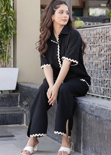 Image of SHIENZY Women 2 Piece Co Ord Set | Stylish Lounge Set | Casual Summer Outfit | Relaxed Fit Matching Set | Trendy Vacation Outfit for Women