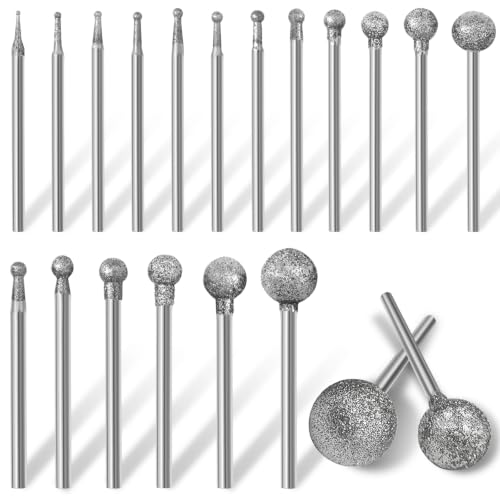 Image of Josaton 20Pcs Ball Sphere Head Diamond Burr Bit, Stone Engraving Bits Round Shape Grinding Bit Accessories for Dremel Rotary Tool, 2.35&3mm Shank for Carving and Polishing