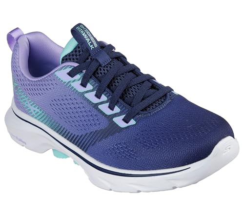 Skechers Tenis Go Walk 7 Hailey para Mujer, Tela Azul Marino con Ribete Aguamarina, 37.5 EU