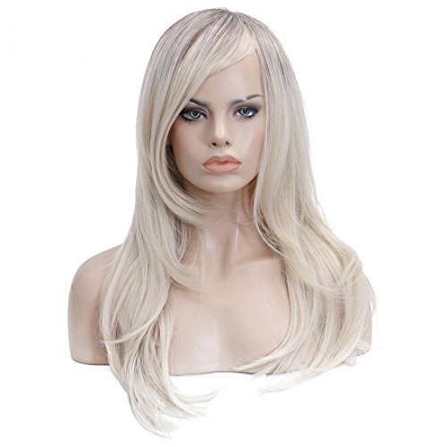 Yarui Long Straight Hair Wig with Side Bangs Heat Resistant Synthetic Brown Ombre Blonde Daily Cosplay Wig for Black Women 24" 60cm(Blonde/Brown)