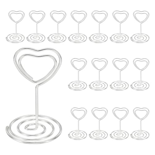 PATIKIL Portatarjetas De Mesa En Forma De Corazón De 2, 16 Pcs Portafotos De Alambre Portatarjetas De Notas Soporte Para Tarjetas Restaurantes Centros De Mesa Bodas, Plateado