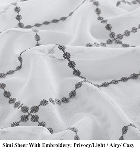 Decohongdi Versatile Semi Sheer Cafe Curtain Pair, Modern Geometrics Grey Embroidered Kitchen Curatins 30 Inches Length, Elegant Farmhouse Window Treatments Rod Pocket 37 W X 30 L In. 2 Pack #TOP4