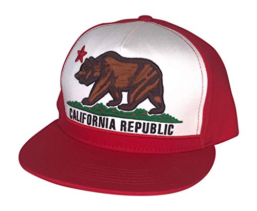 California Republic Bear Snapback Hat - Embroidered Flat Bill Caps (Red)