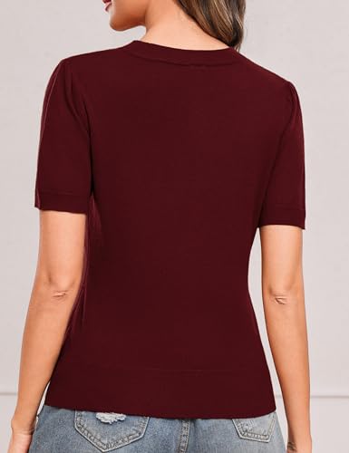 Totatuit Cropped Sweaters for Women Wool Blend Puff Short Sleeve Lightweight Pullover Sweater Crew Neck Tops 2026 — view 4