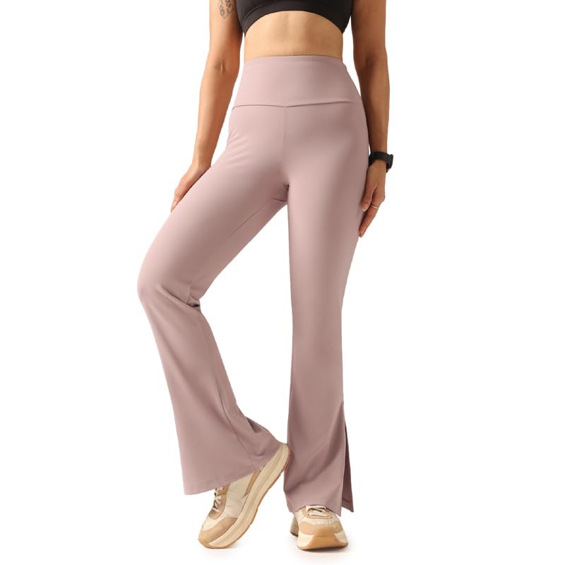 Image of BlissClub Women's Comfort Fit Mid Rise Ultimate Slit Flare Pants - Lite Tall |Above 5'5 | Stylish Slits | Stretchy | Comfortable | Back Pocket