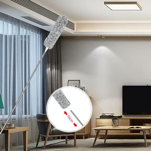 Image of Microfiber Duster with Extension Pole and Bendable Head, Extra Long Duster Ideal for Cleaning Spider Web, Wall, Ceiling Fan, high Ceiling,Furniture (Brown)