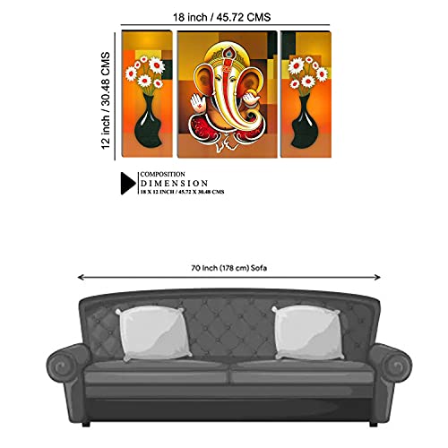 Image of Indianara Set of 3 Ganesha Art MDF Art Painting (1160FL) without glass 4.5 X 12, 9 X 12, 4.5 X 12 INCH