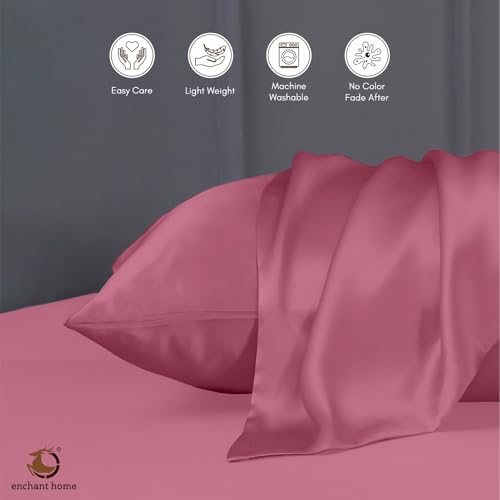 Image of 300 TC Art Silk Satin Pillow Cover Set | Durable Satin Pillow Cover with Envelope Closure | Luxury Satin Pillow Covers | Cozy Satin Pillow Covers (2, Pink)