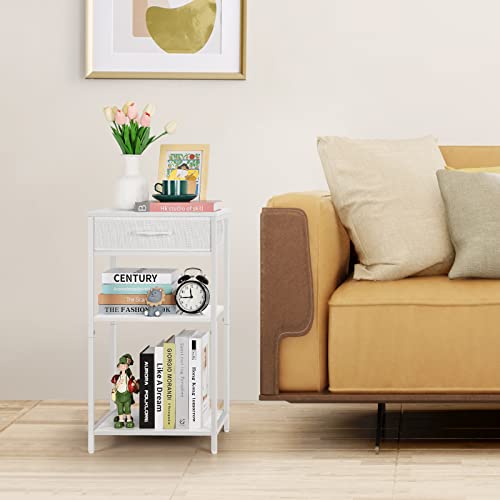 Eteli Printer Stand White Printer Table For Home Office 3 Tier Printer Shelf Desk With Storage Fabric Drawer Multi-Functional Small Table For Printer Fax Machine Scanner, White #TOP4