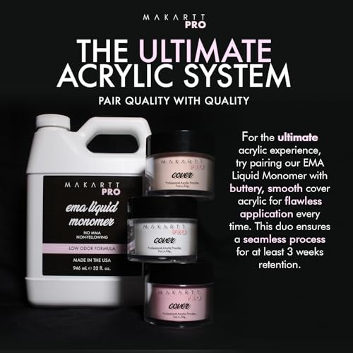 MakarttPro Low Odor, MMA Free Monomer, Non-Yellowing Professional Grade Formula, Beginner Nail Tech Friendly - Essential Acrylic Nail Supply for Nail Technicians (8 fl oz)