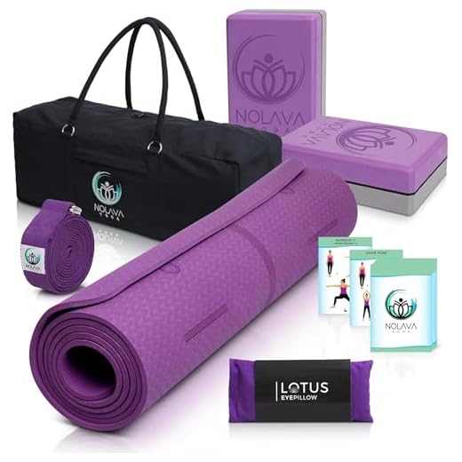 NOLAVA 7-Piece Yoga Mat Set - All-in-One Yoga Kit with TPE Thick Non-Slip Mat, 2pcs Blocks, Strap, Lavender Eye Pillow, Cards & Carry Bag for Home & Studio Workouts - Fitness Gear for All Levels