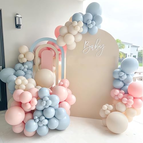 Pink Blue Balloons Arch Kit 128Pcs Pink and Blue Balloons Garland Kit with Gender Reveal Balloon Arch Garland Set Sand White Balloon for Gender Reveal Decoration Birthday Party Baby Shower Wedding