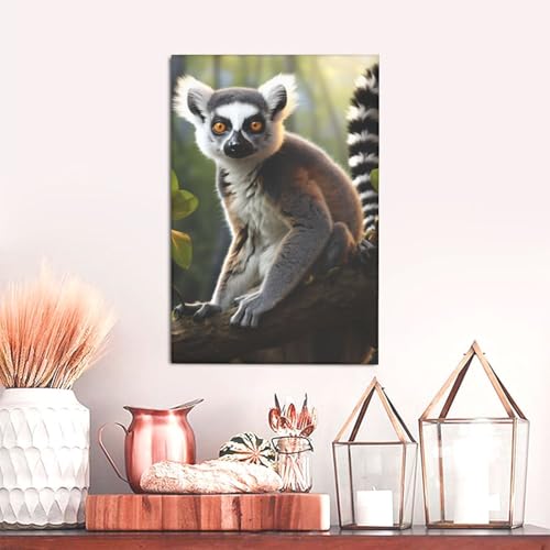 Impression toile lémurien à queue annelée 30x45 cm pour déco murale