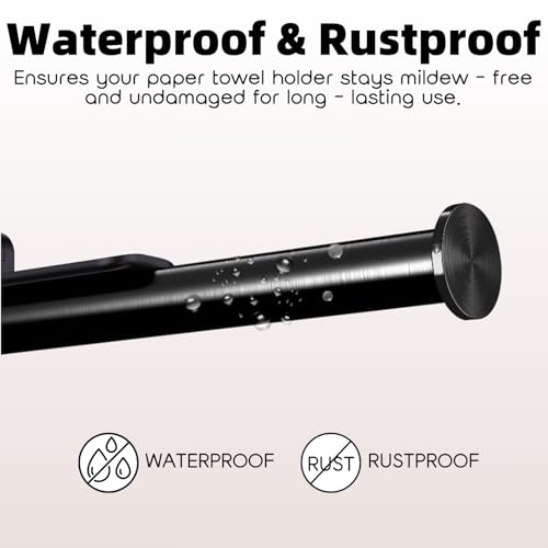 Image of Upgraded Kitchen Paper Towel Holder - One-Hand Tear Under Cabinet Stick-on Towel Rack for Hanging Paper - First Apartment Essentials Wall Mount Self Adhesive Stainless Steel Rack Fits Black