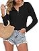 WNEEDU Women's Waffle Knit Tunic Tops Loose Long Sleeve Button Up V Neck Henley Shirts,Black,L