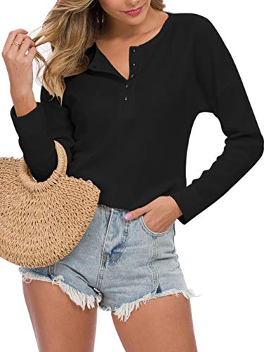 Image of MOLERANI Womens Long Sleeve Waffle Knit Henley Shirts Tunic Tops