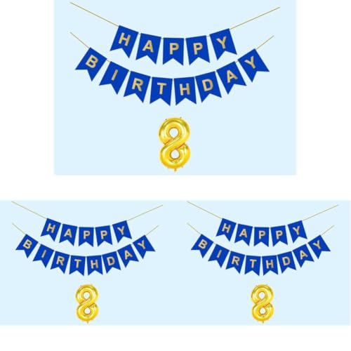 Image of Mystic Toy Store 8th Happy Birthday Decoration Kit Dark Blue for 8 year Old Boys Girls Kids with Number Eight Party Decorations Decor Celebration Items Item Set Combo Reusable Paper Banner (Pack of 3)