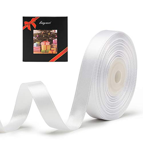 Image of Solid Color Double Faced White Satin Ribbon 5 /8 inch X 25 Yards, Ribbons Perfect for Crafts, Wedding Decor, Bow Making, Sewing, Gift Package Wrapping and More