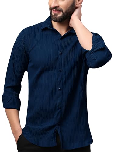 Image of FILO HEVIS Men's Casual Button Down Popcorn Shirts Stylish Long Sleeve Linen Textured Beach Summer Shirt