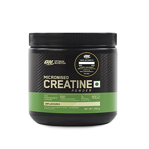Fexo Optimum Nutrition (ON) Micronized Creatine Powder - 250 Gram, 83 Serves, 3g of 100% Creatine Monohydrate per Serve, Supports Athletic Performance & Power, Unflavored. Fexo Optimum Nutrition (ON) Micronized Creatine Powder - 250 Gram, 83 Serves, 3g of 100% Creatine Monohydrate per Serve, Supports Athletic Performance & Power, Unflavored.