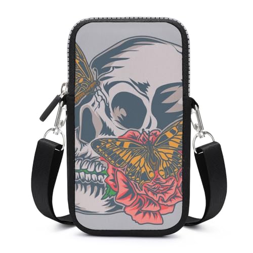 Portefeuille pochette tête de mort papillon avec sac bandoulière