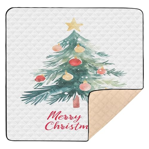 BOESI Doodle Merry Christmas Pattern Baby Play Mat, 50“ X 50” Washable Folding Crawling Mat, Baby Floor Mat, Soft, Thick, Non-Slip