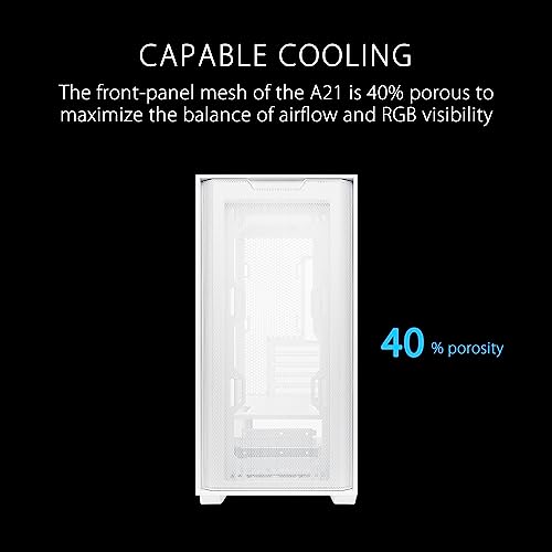 ASUS A21 Micro-ATX Case White Edition Supports Graphics Cards up to 380mm, 360mm Coolers, & Standard ATX PSUs, Porous Front-Panel Mesh, Compatible with New BTF Hidden Connector Technology - Image 3