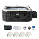 Intex PureSpa Plus Greystone Square Hot Tub 6 Person Inflatable 94' Outdoor Relaxing 170 AirJet Spa Bundled with 4 PureSpa Cushioned Headrest Pillows