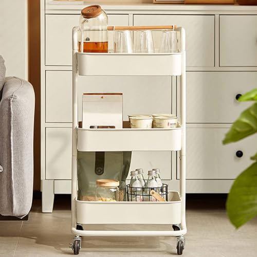 Carritos Auxiliares con Ruedas, Uso de Metal, Estante Organizador Multiusos, Carrito de Estanterías for Salón de Oficina, Cosméticos Multiusos, Carrito for Cocina, Baño, Oficina ( Color : White )