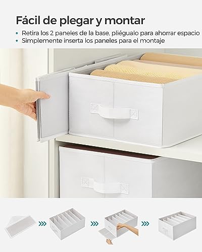 Miniatura 6 de Songmics Juego De 4 Organizadores De Cajón, Organizadores De Armario De 6 Compartimentos, Plegables, 42 X 30 X 17 Cm, Para Pantalones, Ropa, Blanco Nube Rus009w04
