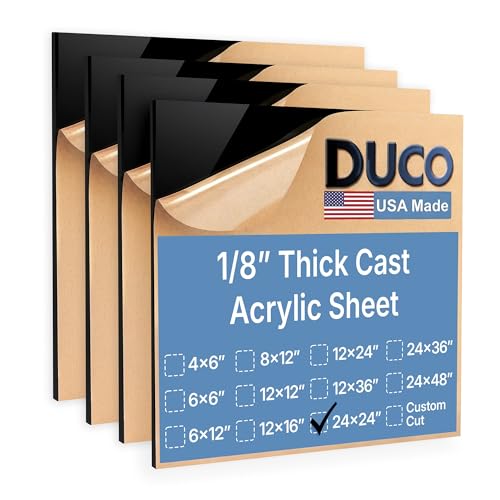 Image of Duco Black Cast Acrylic Sheets 1 /8 inch (3mm) Thick 24 inch x 24 inch - 4 Pack of USA-Made Opaque Black Plexiglass Sheet - Shatter Resistant Acrylic Board for Signs, Displays, Frames, & Decorative Projects