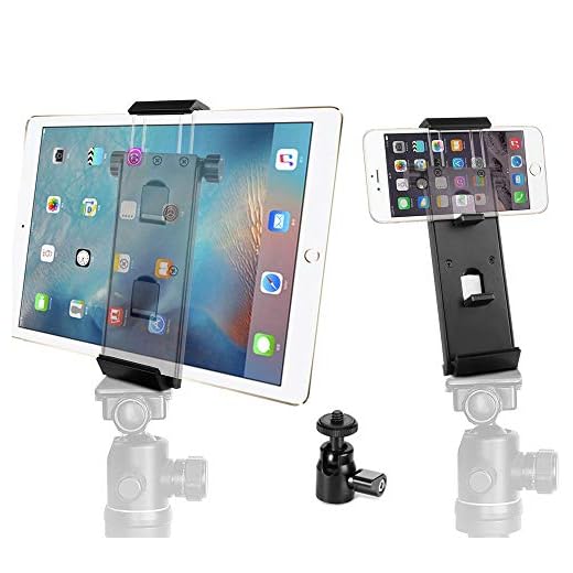 Vikdio Phone Adaptateur pour trépied pour iPad Pro | Le Support Multi-Angles de Support de Tablette en Aluminium s'adapte à des téléphones de 3,5-12,9 Pouces, iPad Air/Mini, Surface de MS, comprimés