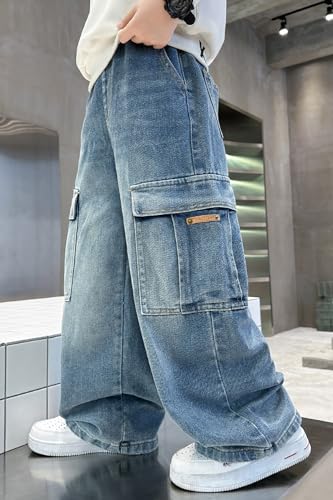 BINPAW Boys Straight Leg Casual Cargo Jeans for Kids 5-15 Years4