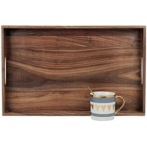 MAGIGO 20 x 12.5 Inches Medium Rectangle Black Walnut Wood Ottoman Tray with Handles, Serve Tea, Coffee or Breakfast in Bed, Classic Wooden Decorative Serving Tray Cover