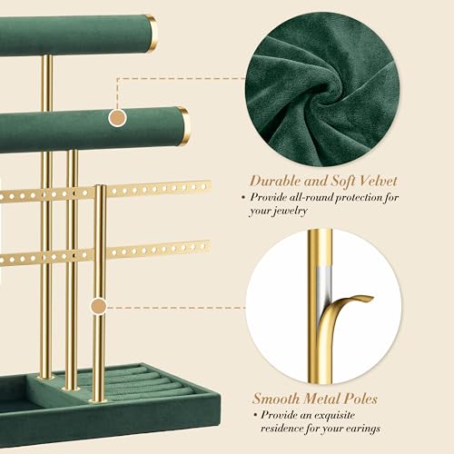 Image of Jewelry Organizer Stand for Necklaces, Bracelets, Earrings, Rings, Green