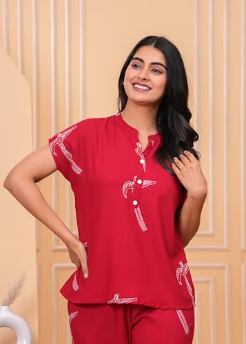 Image of Women's Cotton Printed Night Suit Set of Shirt & Pajama Set Women Night Wear Set
