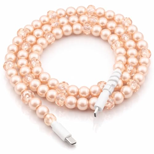 Image of Cute Beaded Cable Type C Phone Charger for iPhone or Android Fast Charging Colorful 3.3ft Cord for Smartphones (Champagne)