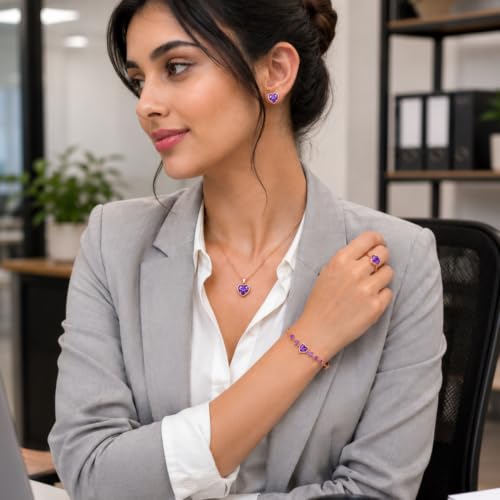 Image of Nilu's Collection Rose Gold And Silver Plated Heart Shape Jewellery Set For Women