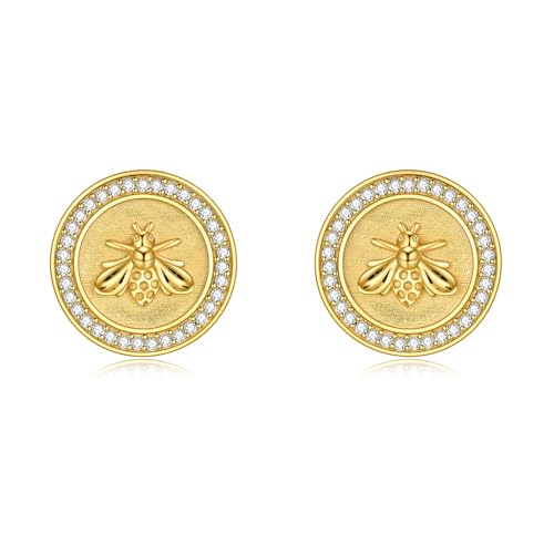 AXELUNA Bee Earrings Stud S925 Sterling Silver Cubic Zirconial for Women Bee Earring for Women