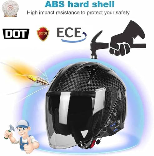 Casco half-helmet de fibra de carbono retro abierto con bluetooth contra impactos 4