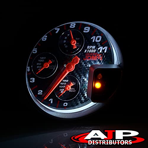 Ajp Distributors Universal Jdm Sport 5" Carbon Fiber Face 4-In-1 Tachometer 11K Rpm Tach Gauge W/Oil/Water Temperature Pressure + External Red Led Shift Light Replacement Upgrade #TOP5