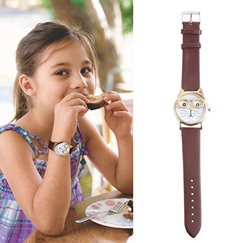 ULTECHNOVO Gato Crianças Assistir Desenho Animado Couro de Metal Impermeável para Crianças Relógio d