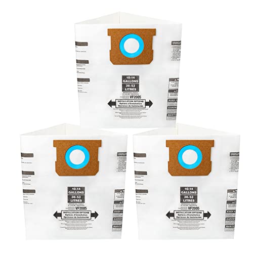 DTTEOME Vacuum Filter Bag Fits 10-14 Gallon Shop Vac Bags Vacuum Dust Collection Bag Type F 90662 9066200 9066233 Type I 90672 9067200 9067233 VF2005 Disposable Collection Filter Bags 3 PCS