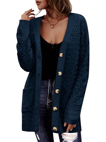 Saodimallsu Cardigan à manches longues pour femme - Ouvert à l'avant - Col en V - Boutonnière - Pull ample en grosse maille - Décontracté et élégant -...