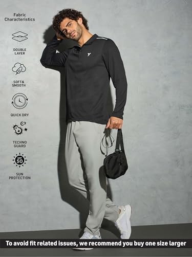 Image of TECHNOSPORT Men's Solid Full Sleeve Polo T-Shirt TECHNOCOOL+ Quick Dry Slim Fit Sports Tee for Travel Casual Smart Wear UPF50+ Anti Odour