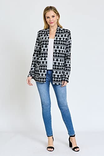Image of Eloges Women's Multi Stripe Soft Knit Open Cardigan with Suede Elbow Patch
