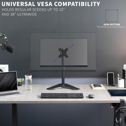 VIVO Single Monitor Desk Stand, Holds Screens up to 32 inch Regular and 38 inch Ultrawide, Freestanding VESA Steel Mount Base, Adjustable Height, Tilt, Swivel, Rotation, Black, STAND-V001H - Image 5