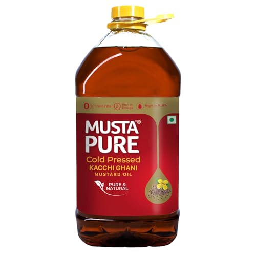 Image of Musta Pure Cold Pressed Kachi Ghani Mustard Oil 2 Litre Cooking Oil, Unrefined, Naturally Cholesterol Free, A1 Grade Real Seeds For Natural Aroma & Flavour For Roasting, Frying, Baking - PET Bottle