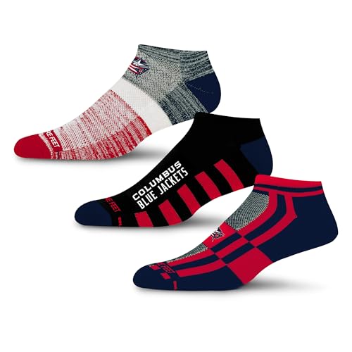 For Bare Feet NHL COLUMBUS BLUE JACKETS Stripe Stack 3 Pack Ankle Sock Team Colors Large