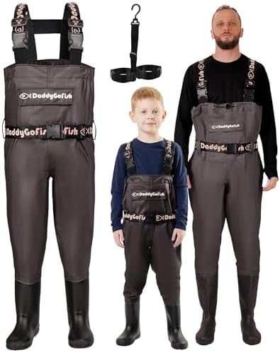 DaddyGoFish Chest Waders for Kids and Adults, Fishing and Hunting Waders with a Pocket and a Wader Hanger